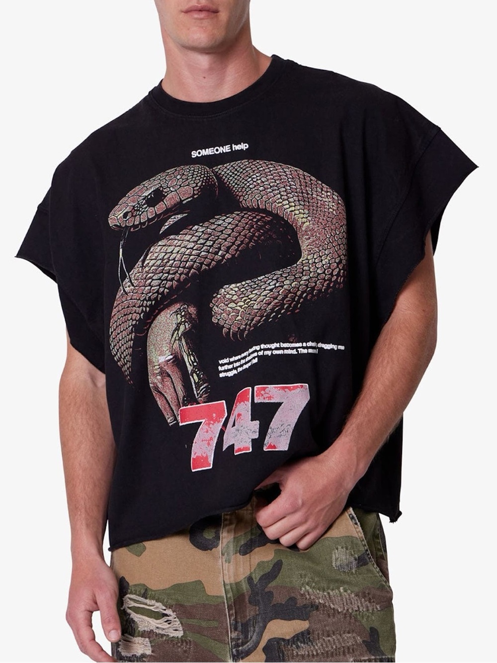 MNML Snake Graphic Cutoff T-Shirt Vintage Black Large